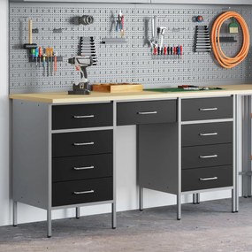 Conjunto de armário e mesa de trabalho em 3 peças vidaXL preto em made