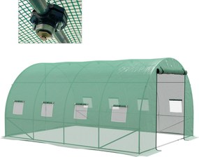 Estufa de jardim 4 x 4 x 2 m tipo túnel, 12 m², aço reforçado + PE de alta densidade 140 g/m², 8 janelas, porta enrolável, verde