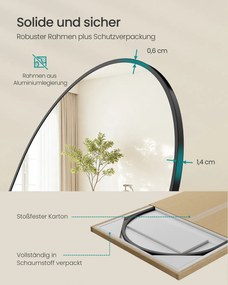 Espelho pé de corpo inteiro com 150 x 40 cm e moldura arqueada em vidro temperado preto