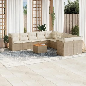 11 pcs conjunto sofás de jardim c/ almofadões vime PE bege