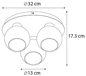 LED Plafon Inteligente Preto com Vidro Fumado 3-Luzes Incl. WiFi A60 - Vidro Art Deco