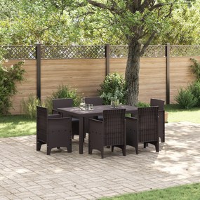vidaXL Conjunto de Jantar de 7 Peças com Almofadas Marrom Rattan PE