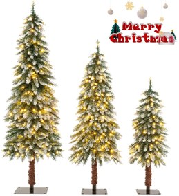Conjunto de 3 árvores de Natal de 90/120/150 cm com luzes LED brancas quentes e ramos em PVC Verdes