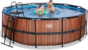 Piscina redonda Wood ø427x122cm com bomba de filtragem -Castanha