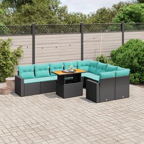 vidaXL 10 pcs conjunto de sofás p/ jardim c/ almofadões vime PE preto