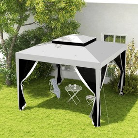 Pérgola de Jardim 297x297x268 cm Pérgola com 4 Redes Mosquiteiras Laterais e 8 Orifícios de Drenagem  Cinza