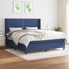 vidaXL Cama com molas/colchão 180x200 cm tecido azul