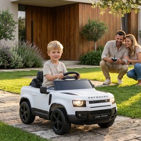 Carro Elétrico SUV Land Rover Defender 12 V para Crianças com Comando, Suspensão e Arranque Suave, Branco