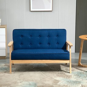 HOMCOM Sofá de 2 Lugares com Encosto e Almofadas Acolchoados Pés de Madeira Antiderrapantes para Sala de estar Dormitório Oficina 114x61x71 cm Azul