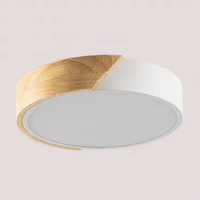 Plafon De Teto Led Redondo Em Ferro Jan Branco - Castanho Madeira & Ø23 Cm - Sklum