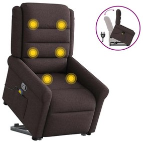 vidaXL Poltrona massagens reclinável elevatória tecido castanho-escuro