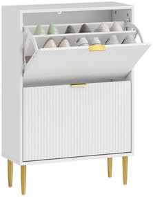 HOMCOM Sapateira Estreita com 2 Portas Canelada Sapateira para Entrada com Prateleiras Ajustáveis para 12 Pares de Sapatos 60x24x91,5 cm Branco