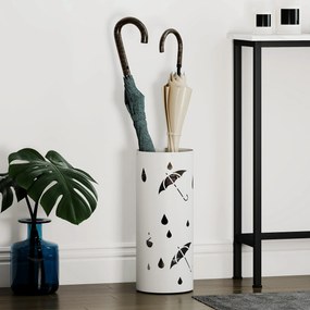 Suporte guarda-chuvas cilíndrico Ø 17 x 41 cm com suporte para guarda-chuvas, tabuleiro de gotejamento amovível e 4 ganchos, , branco