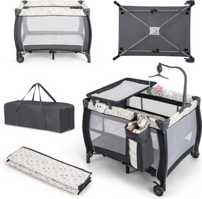 Berço de viagem dobrável 3 em 1 para bebés Cesto de brincar com tapete muda-fraldas Alcofa amovível 125 x 65 x 76 cm Multicolor