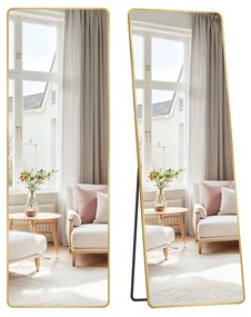 Espelho retangular para corpo inteiro 160 x 50 cm dourado claro