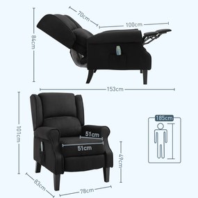 Poltrona de Massagem Poltrona Relax Reclinável com Controlo Remoto 2 Áreas de Massagem Bolso Lateral 78x83x101 cm Preto