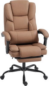 Cadeira de escritório ergonómica, cadeira de escritório com encosto reclinável, altura ajustável, 65 x 67 x 111–119 cm, castanho