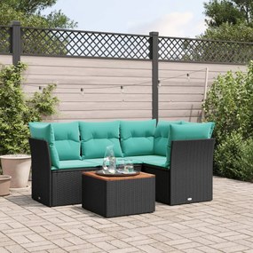 vidaXL 5 pcs conjunto de sofás p/ jardim c/ almofadões vime PE preto
