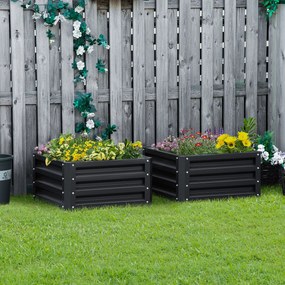 Conjunto de 2 floreiras elevadas, floreiras de jardim para legumes e flores, aço galvanizado, 60 x 60 x 30,5 cm, cinzento