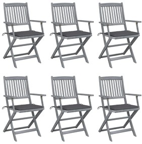 vidaXL Cadeiras exterior dobráveis c/ almofadões 6 pcs acácia maciça