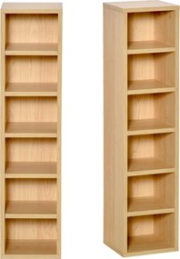 Conjunto de 2 estantes verticais para arrumação de CDs e DVD 21  x 19  x 88  cms, com 6 + 6 compartimentos, capacidade máxima: 160 CDs, cor: faia