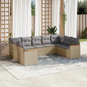 9 pcs conj. sofás jardim c/ almofadões vime PE bege misturado