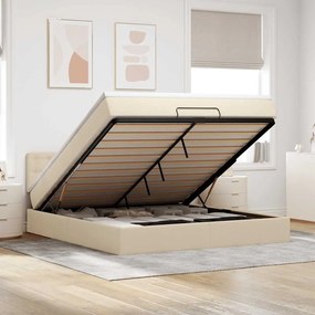 Estrutura de cama otomana com colchão tecido creme 160x200cm