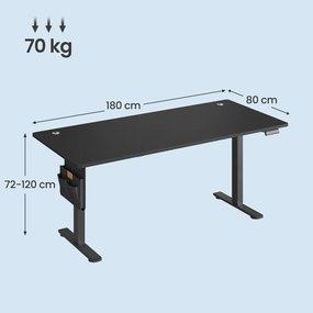 Secretária elétrica com altura ajustável,180 x 80 x (72-120) cm função de memória Preta
