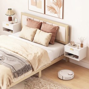 Conjunto de Mesas de Cabeceira Flutuantes com Gaveta Estriada e Prateleira Aberta 40x30x25 cm Branco