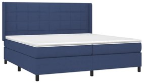 Cama box spring c/ colchão e LED 200x200 cm tecido azul