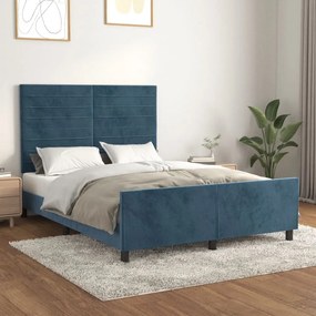 Estrutura de cama sem colchão 140x190 cm veludo azul-escuro