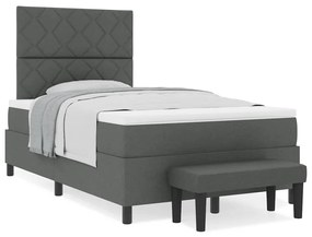 Cama Box Spring com Colchão &amp; Banco Cinza Escuro 120x200 cm Tecido