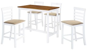 Mesa e cadeiras de bar 5 pcs madeira maciça castanho e branco