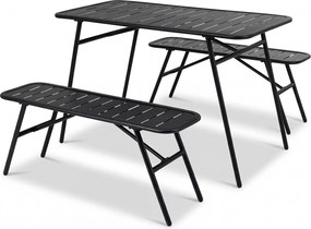 Conjunto de 3 Peças, Mesa de Piquenique e 2 Bancos Dobráveis, 120 x 60 x 75 cm, Estrutura Metálica, Preto