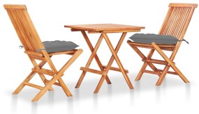 Conjunto bistrô c/ almofadões cinzentos 3 pcs teca maciça