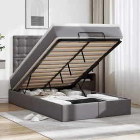 vidaXL Estrutura de cama otomana com colchão cinza couro falso