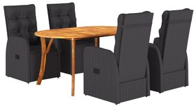 vidaXL Conjunto de Jantar de Jardim com 5 Peças Almofadas Preto Vime de Polietileno Madeira de Acácia