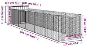 Casota p/ cães c/ parque 110x609x110 cm aço galvaniz. antracite