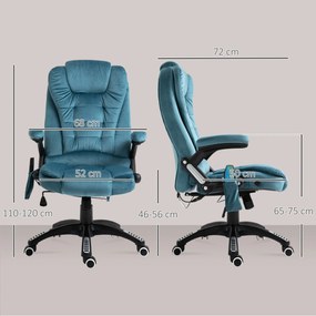 Cadeira de Escritório com 6 Pontos de Massagem Reclinável até 130° com Função de Aquecimento 68x72x110-120 cm Azul