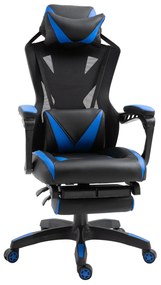 Cadeira Gaming Ergonómica Cadeira Gaming para Escritório com Altura Ajustável Encosto Regulável Almofada Lombar Apoio para os Pés Retráteis 65x70x117-