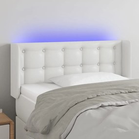 Cabeceira de cama c/ LED couro artificial 93x16x78/88 cm branco