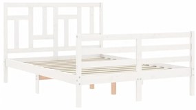 Estrutura de cama com cabeceira 140x190cm madeira maciça branco