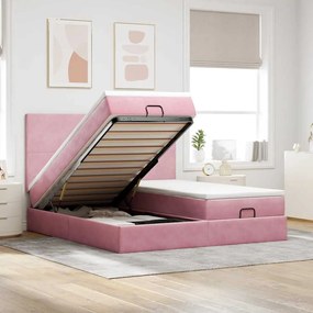 vidaXL Estrutura de cama otomana com colchões 160x200 cm veludo rosa