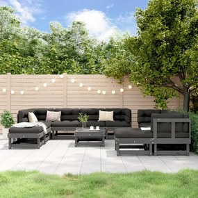 vidaXL 11 pcs conjunto lounge de jardim madeira de pinho maciça cinza