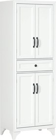 Armário alto de cozinha com 4 portas, 2 compartimentos e 1 gaveta central, altura de 170 cm, com prateleira ajustável, branco