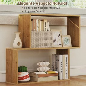 Estante para livros 80 × 22 × 70 cm de 2 níveis com espaço de armazenamento Natural
