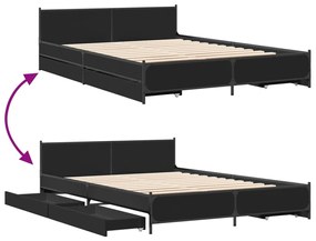 Estrutura de cama c/ gavetas 120x200 cm derivados madeira preto