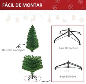 Árvore de Natal 180 cm com Luzes LED Fibra Óptica 230 Ramos de PVC e Suporte Metálico Ø82x180 cm Verde