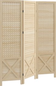 HOMCOM Biombo interior em madeira 3 painéis separador de ambiente dobrável painel perfurado 114 x 1,7 x 144,5 cm madeira natural | Aosom Portugal