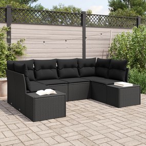 vidaXL Conjunto de Sofá de Jardim com Almofadas 6 Peças Preto Rattan Poliéster